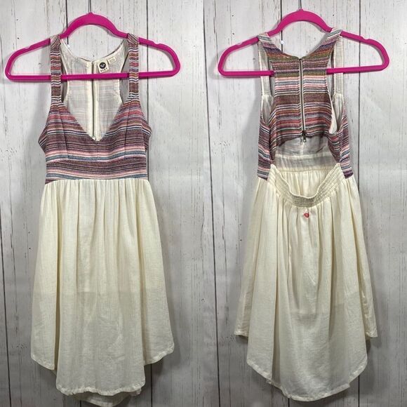 Roxy Boho Aztec Tank High Low Racer Back Cream Multi Mini Dress - Picture 1 of 16